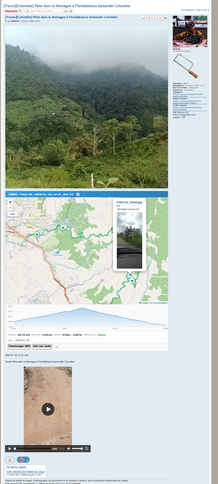 Carte interactive Leaflet avec trace GPX colorée et popup ouvert