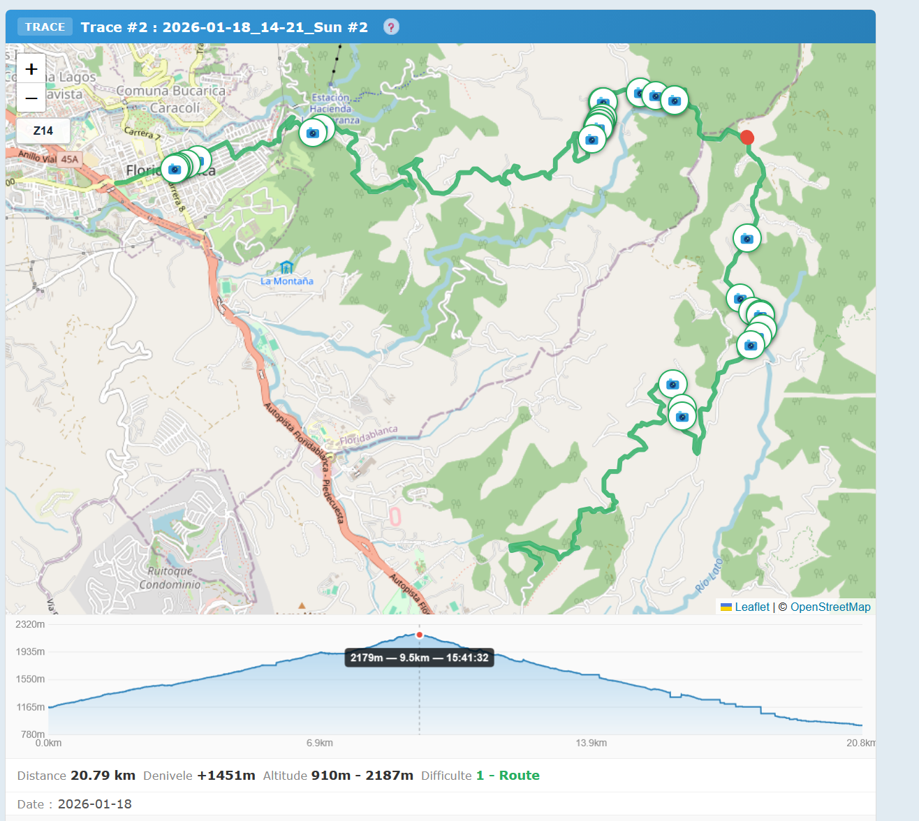 Profil d'élévation sous la carte avec tooltip altitude/distance/heure