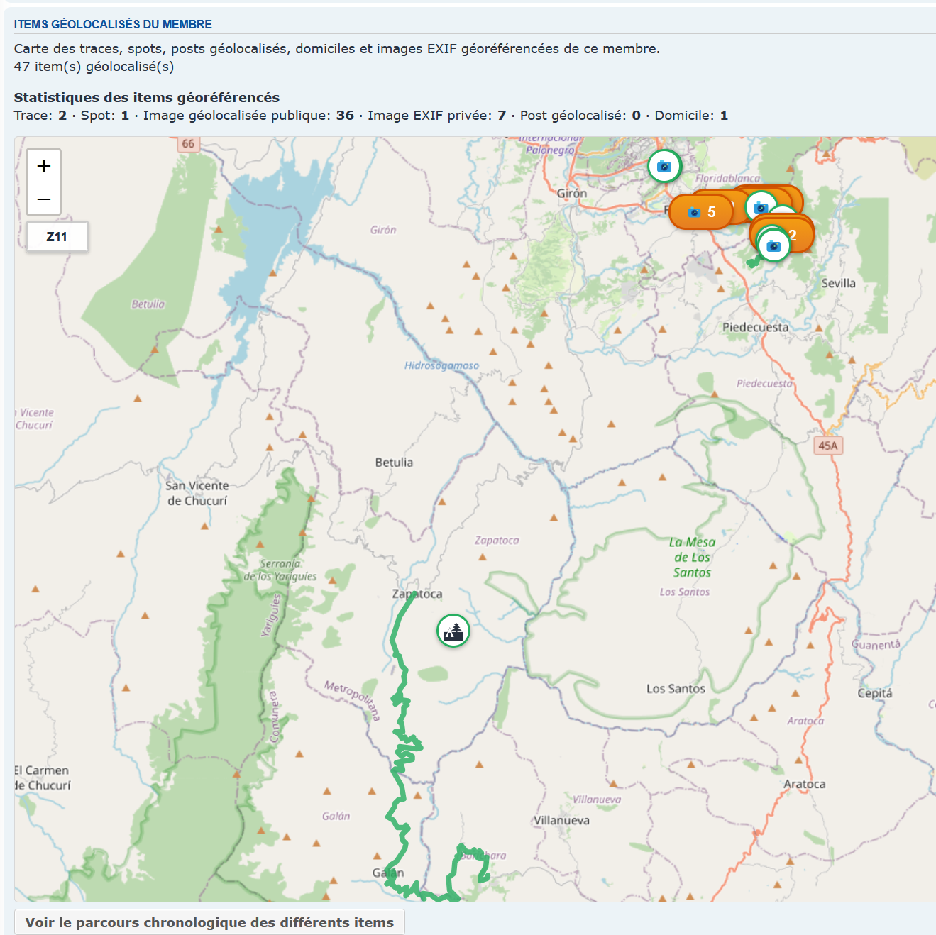 Profil membre avec carte de tous ses voyages