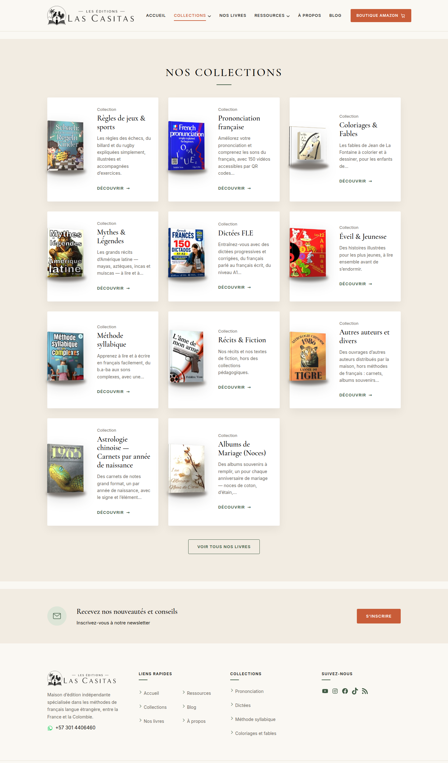 Grille des collections du catalogue, les collections principales en premier