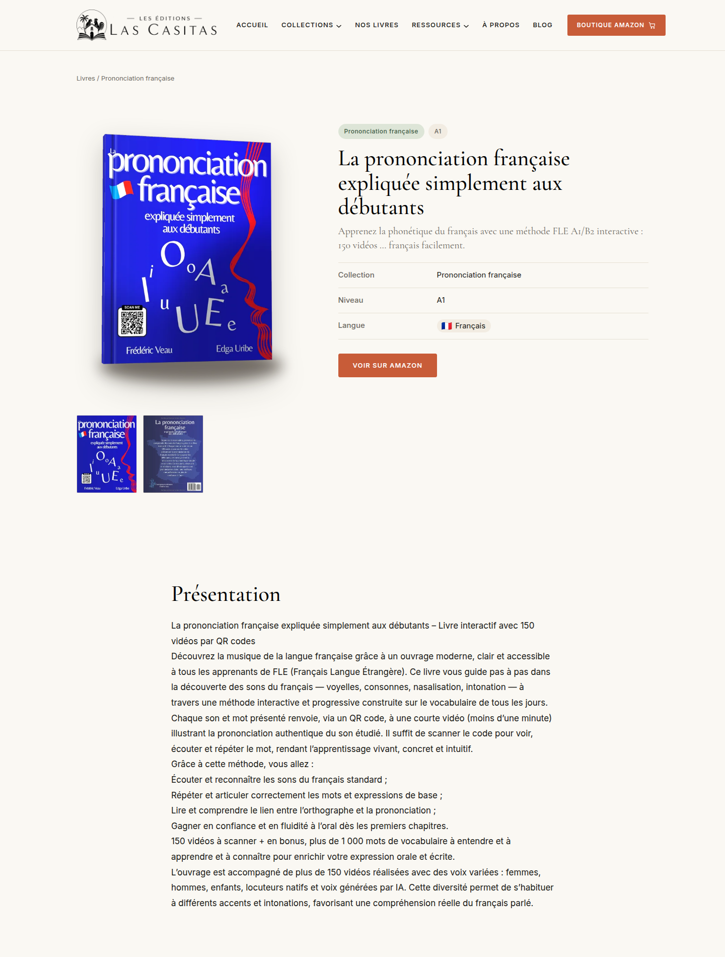 Fiche d'un livre avec sa couverture en volume, fil d'Ariane et tableau collection niveau langue