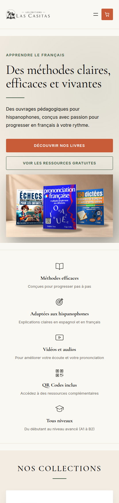 Version mobile de la page d'accueil, entièrement responsive