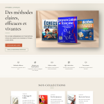 Page d'accueil du site editionslascasitas.com avec un bandeau montrant trois manuels de français en perspective 3D
